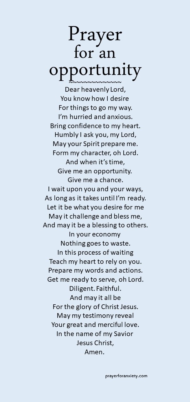 Image of prayer for an opportunity which demonstrates the importance of waiting on God for the chance to do something