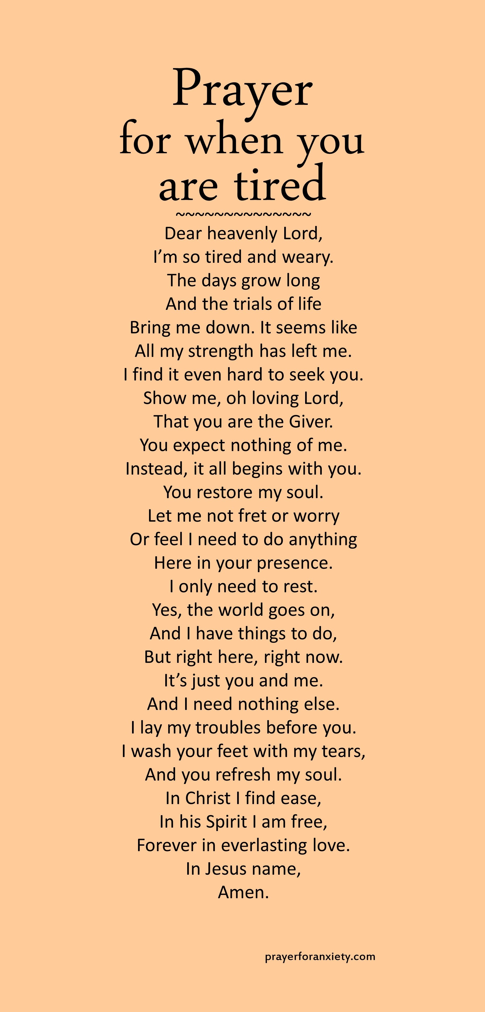 Image of text for Prayer for when you are tired to encourage you to seek God to find rest and be restored