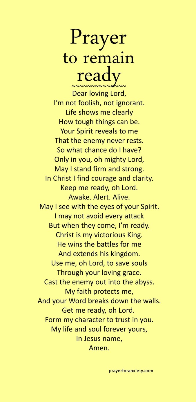 Image of text for Prayer to remain ready which helps guide you to be more organized and aware