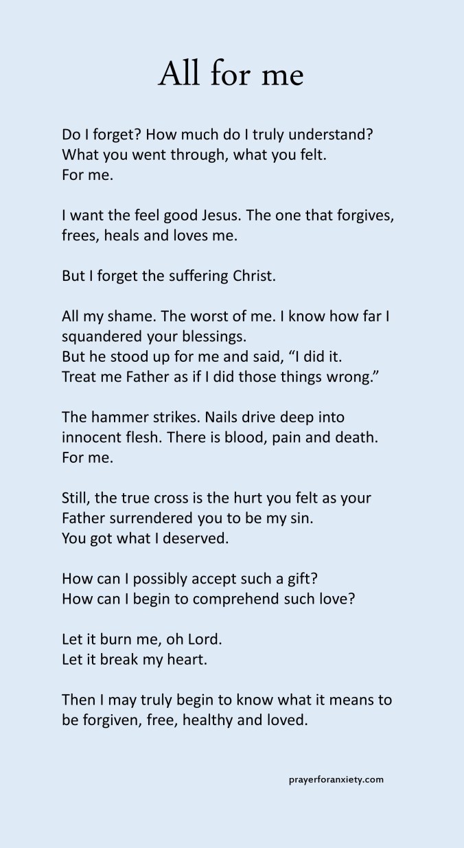 Image of text of All for me which helps you to contemplate the loving sacrifice of Jesus Christ