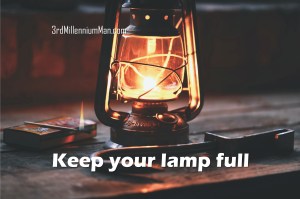 title text and image of lit oil lamp