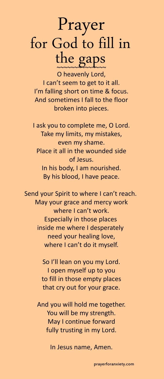 Prayer for God to fill in the gaps